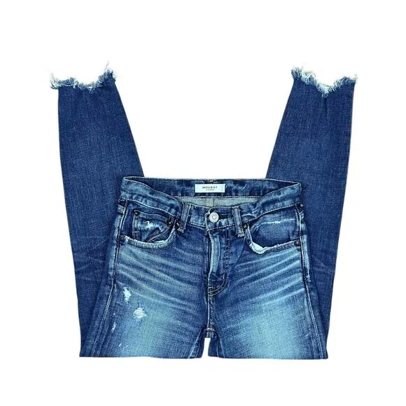Moussy Vintage Denim Daleville Skinny Jeans Blue Raw Hem Made in Japan Size 24