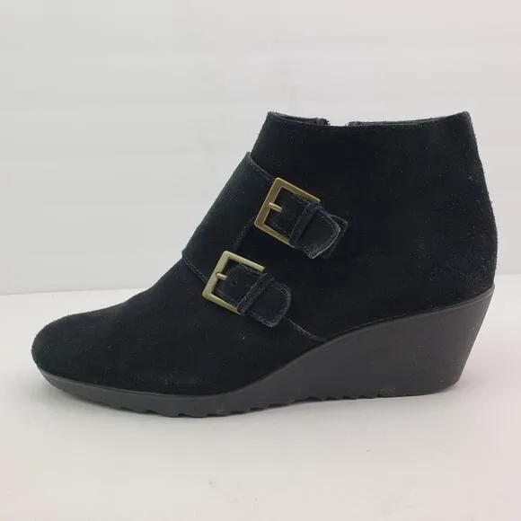 Munro Drew Monk Strap Womens Size 10 W Wide Black Suede Ankle Bootie Shoes
