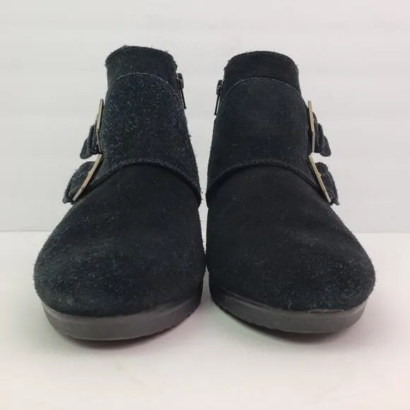 Munro Drew Monk Strap Womens Size 10 W Wide Black Suede Ankle Bootie Shoes