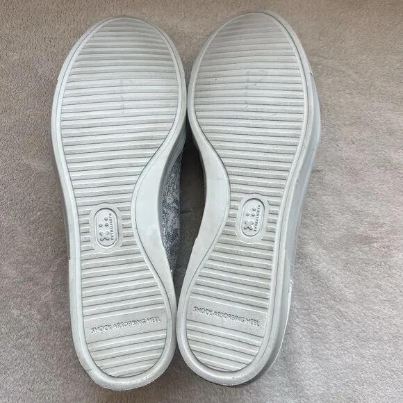 Munro Gabbie White Silver Metallic Printed Leather Sneakers Women 9.5 M Side Zip