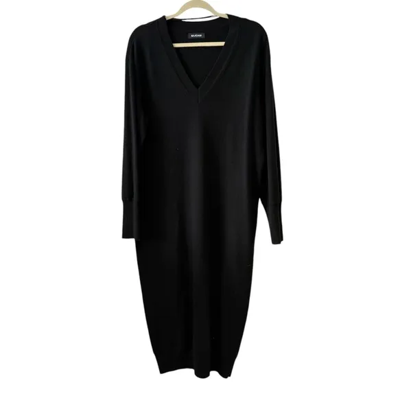 Naadam 100% Cashmere Black V-Neck Maxi Sweater Dress | Size Medium