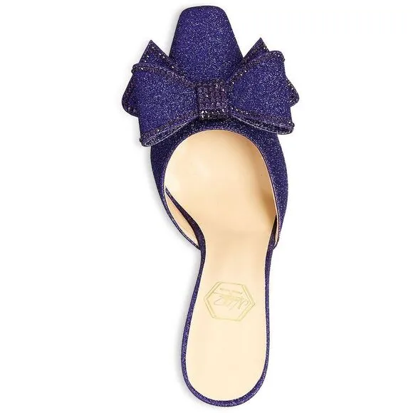 Nalebe Womens Dimante Purple Satin Square Toe Slip On Mules Shoes New