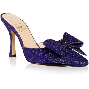 Nalebe Womens Dimante Purple Satin Square Toe Slip On Mules Shoes New