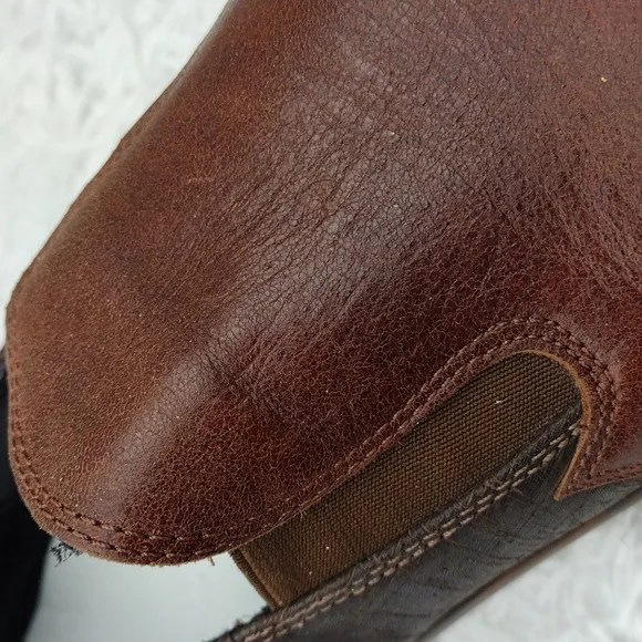 NAOT Brown Two Tone Leather Upper Almond Toe Low Block Heel Slip On Loafer Shoe