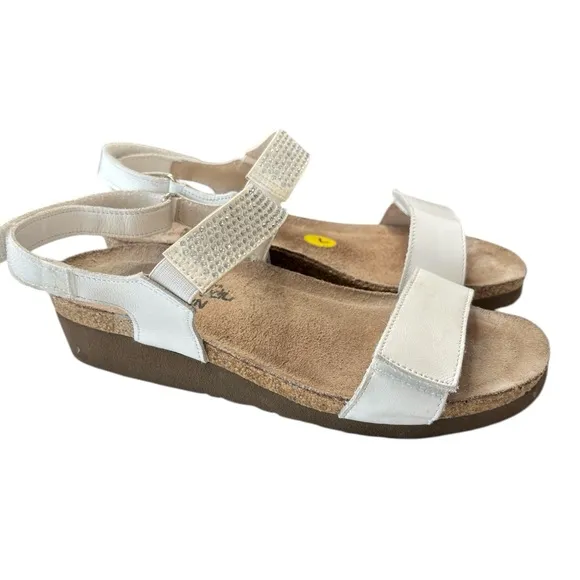 Naot Lisa Wedge Comfort Sandals Adjustable Strap White Leather Sz 37 US 6.5 / 7