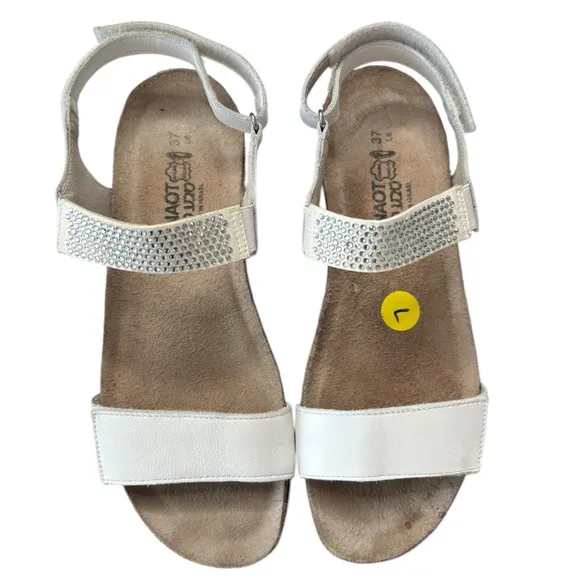 Naot Lisa Wedge Comfort Sandals Adjustable Strap White Leather Sz 37 US 6.5 / 7