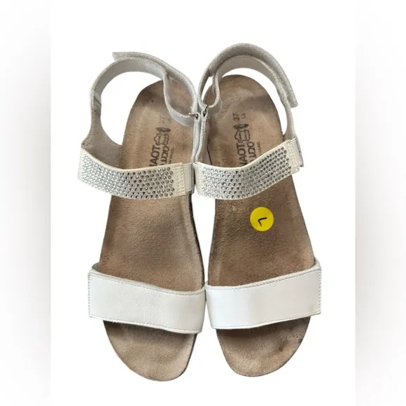 Naot Lisa Wedge Comfort Sandals Adjustable Strap White Leather Sz 37 US 6.5 / 7
