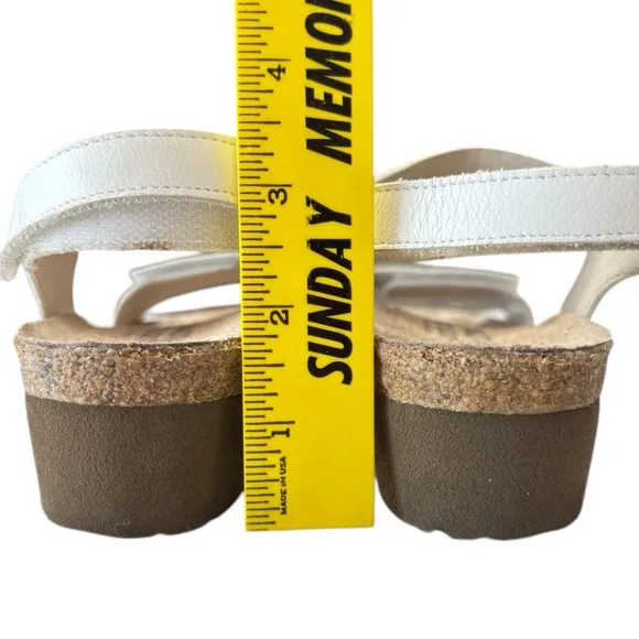 Naot Lisa Wedge Comfort Sandals Adjustable Strap White Leather Sz 37 US 6.5 / 7