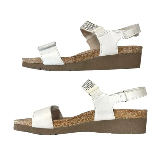 Naot Lisa Wedge Comfort Sandals Adjustable Strap White Leather Sz 37 US 6.5 / 7