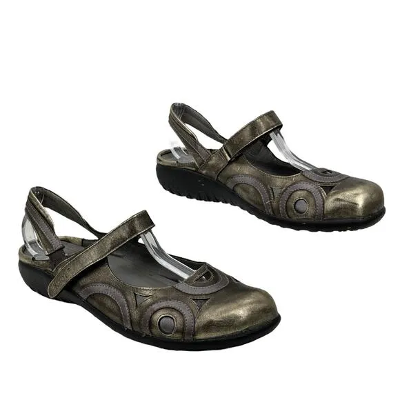 Naot Rongo Women's Mary Jane Shoes SZ 10 Gold Leather Artistic Whimsy Quirky Fun