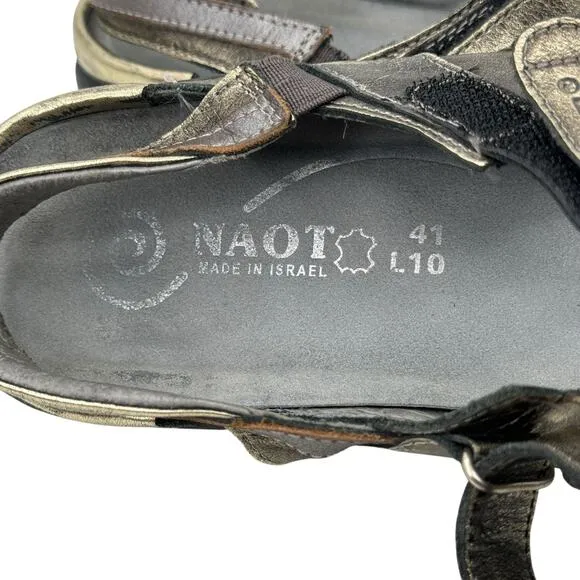Naot Rongo Women's Mary Jane Shoes SZ 10 Gold Leather Artistic Whimsy Quirky Fun