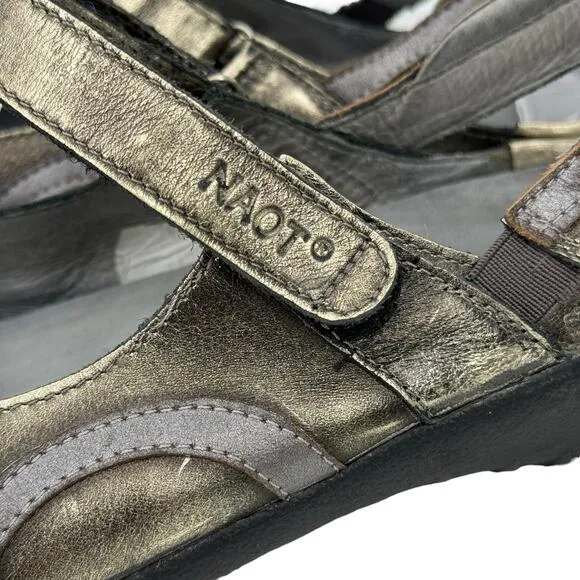 Naot Rongo Women's Mary Jane Shoes SZ 10 Gold Leather Artistic Whimsy Quirky Fun