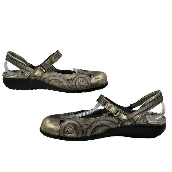 Naot Rongo Women's Mary Jane Shoes SZ 10 Gold Leather Artistic Whimsy Quirky Fun