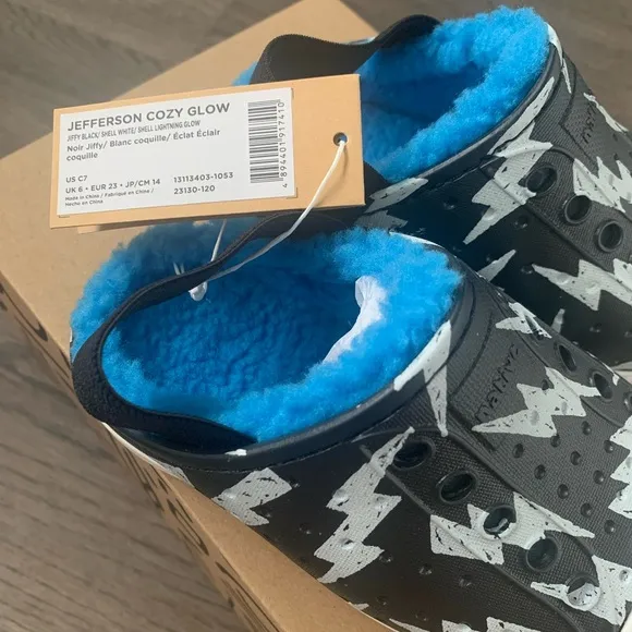 Native Jefferson Cozy Glow Slip-On Shoes - Size C7/EU 23 - Black/Blue - NWB
