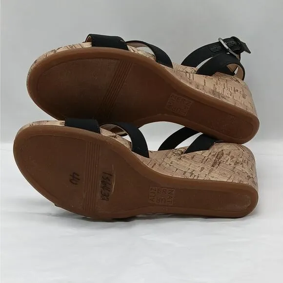 Naturalizer Areda Flower Wedge Sandals Womens 7.5M Black Cork Heel Shoes