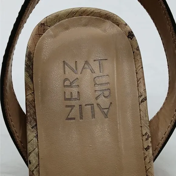 Naturalizer Areda Flower Wedge Sandals Womens 7.5M Black Cork Heel Shoes