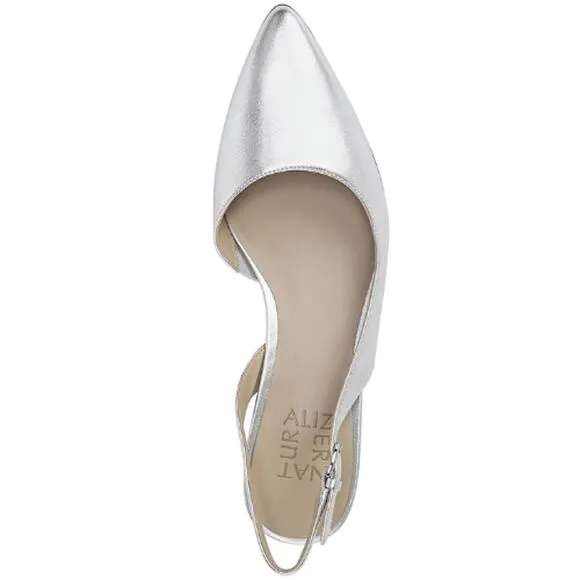 Naturalizer Banks Slingbacks in Silver Leather New Size  7.5