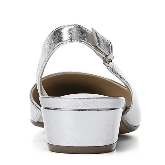 Naturalizer Banks Slingbacks in Silver Leather New Size  7.5