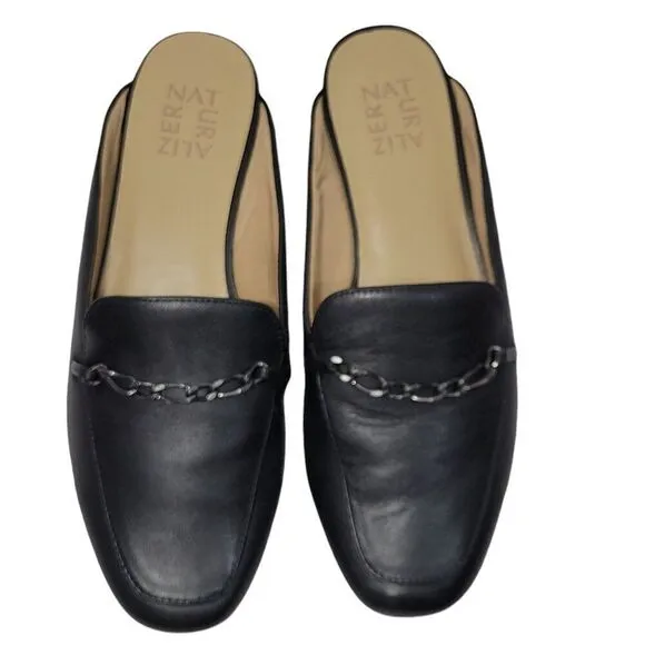 Naturalizer Emiline Leather Mules Womens Size 7.5 W Wide Black Slip on Shoes NEW
