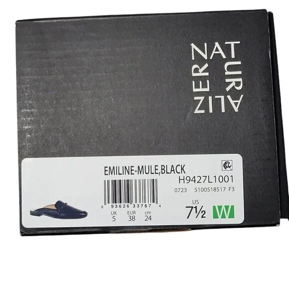 Naturalizer Emiline Leather Mules Womens Size 7.5 W Wide Black Slip on Shoes NEW