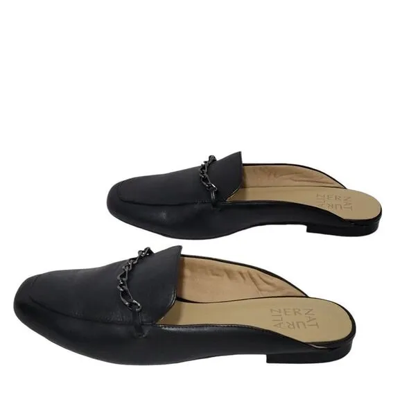 Naturalizer Emiline Leather Mules Womens Size 7.5 W Wide Black Slip on Shoes NEW