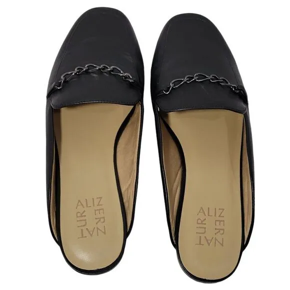 Naturalizer Emiline Leather Mules Womens Size 7.5 W Wide Black Slip on Shoes NEW