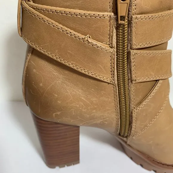 Naturalizer Lyra Boots Leather Buckle Lug Sole Heel Booties Dark Bamboo Size 6