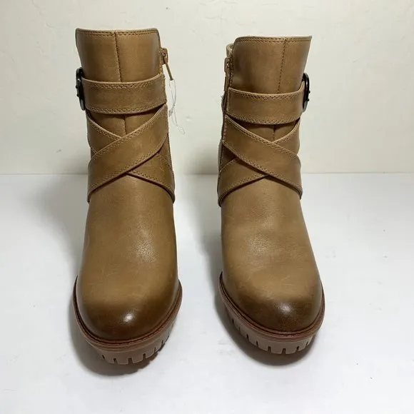Naturalizer Lyra Boots Leather Buckle Lug Sole Heel Booties Dark Bamboo Size 6