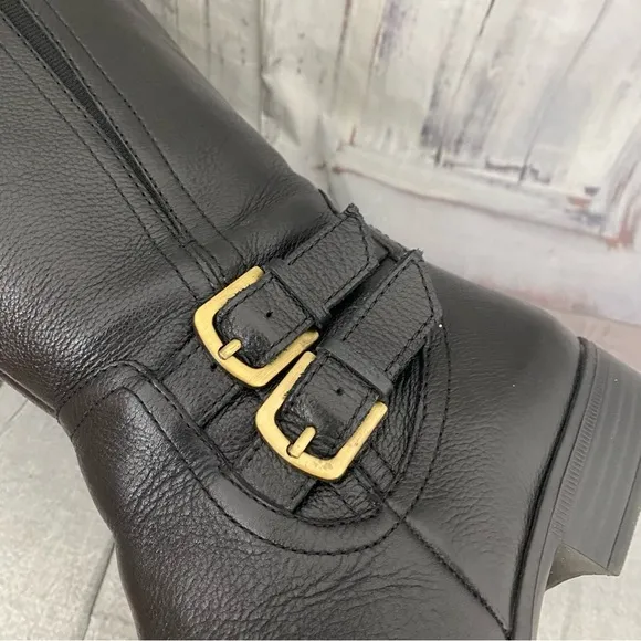 Naturalizer Size 8.5 M Black Genuine Leather Jenson Riding Boots N5 Wide Calf