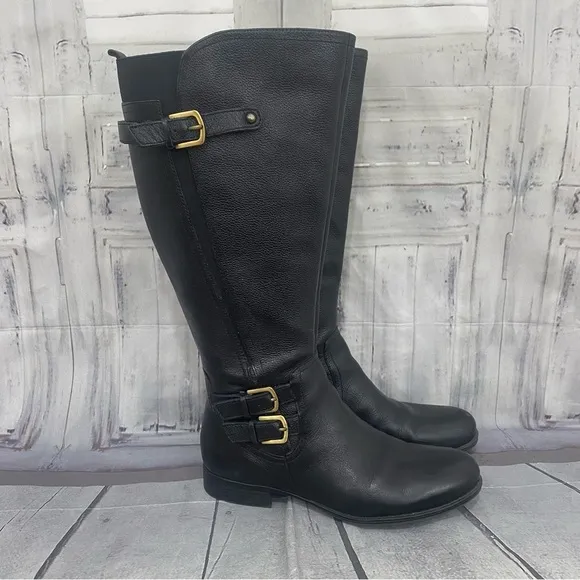 Naturalizer Size 8.5 M Black Genuine Leather Jenson Riding Boots N5 Wide Calf