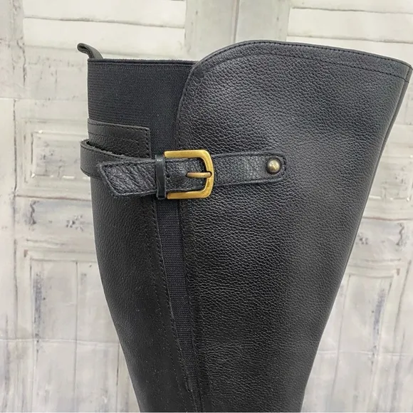 Naturalizer Size 8.5 M Black Genuine Leather Jenson Riding Boots N5 Wide Calf