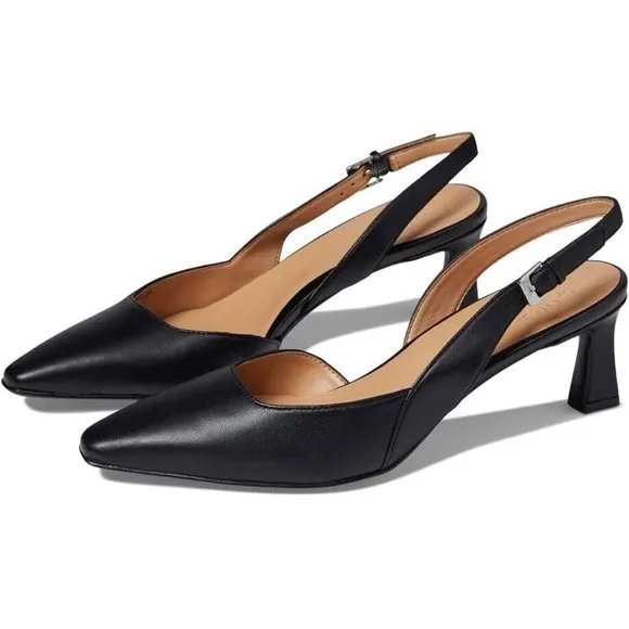 Naturalizer Womens Dalary Black Leather Pointed Toe Slingback Heels Shoes