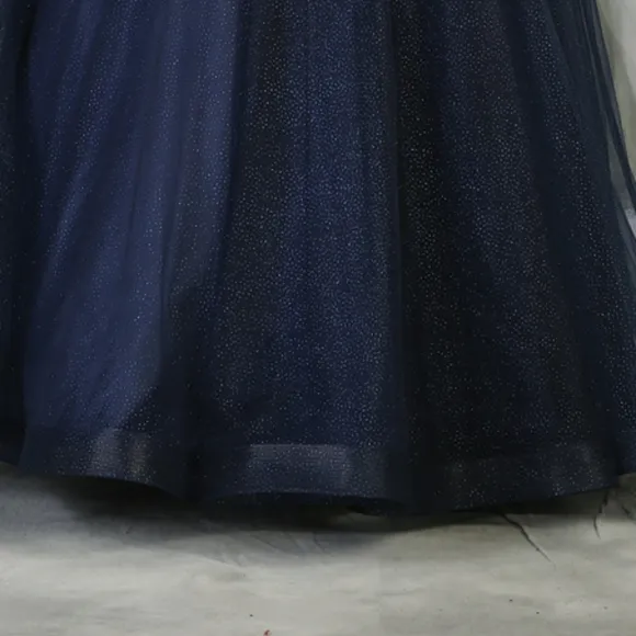 Navy blue long beaded semi open back dress