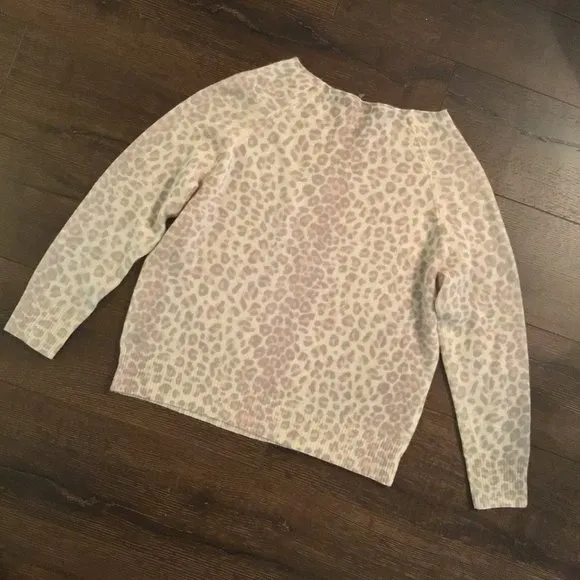 NEW! 360Cashmere Irina Pink Leopard Animal Print Boat Neck Sweater SMALL BOHO