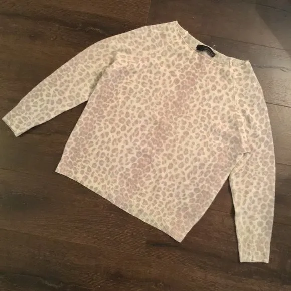 NEW! 360Cashmere Irina Pink Leopard Animal Print Boat Neck Sweater SMALL BOHO