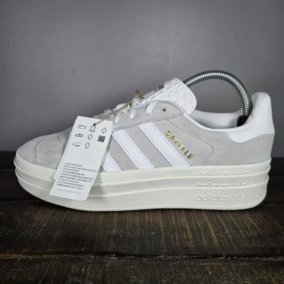 NEW Adidas Gazelle Bold Womens Size 8.5 Platform Sneaker Shoes Gray White HQ6893