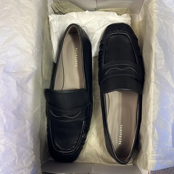 NEW ALLSAINTS Sapphire Loafer in Black LEATHER FLAT SHOES