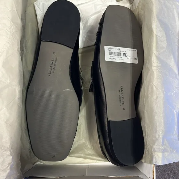 NEW ALLSAINTS Sapphire Loafer in Black LEATHER FLAT SHOES