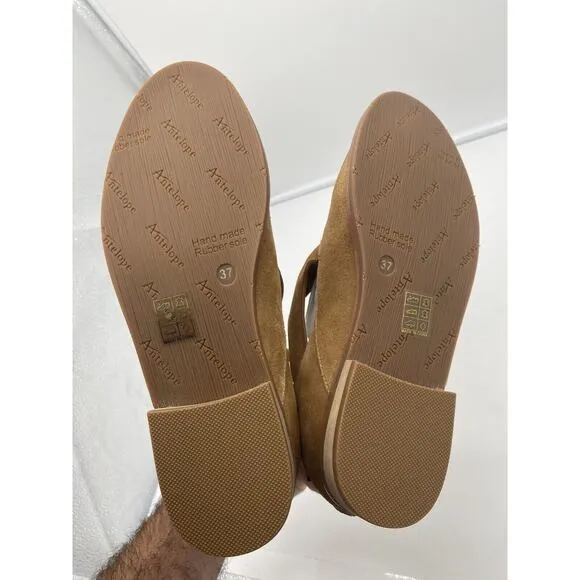 New Antelope Lalana Suede Back Zip Flat Booties Straps Brown Size EU 37 US 6-6.5