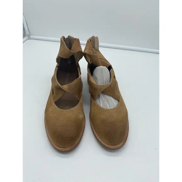 New Antelope Lalana Suede Back Zip Flat Booties Straps Brown Size EU 37 US 6-6.5