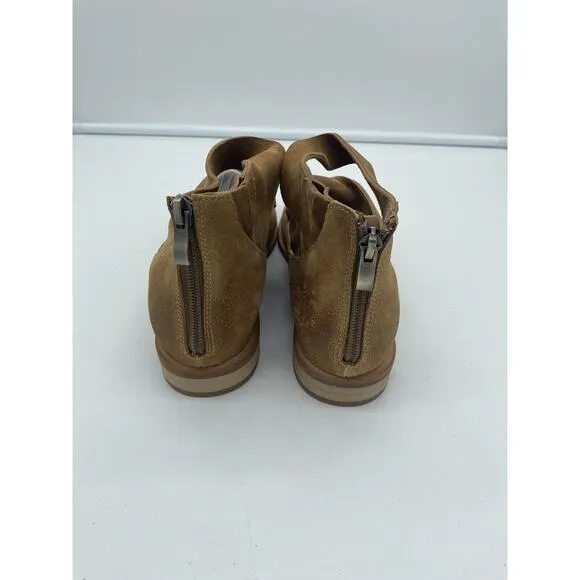 New Antelope Lalana Suede Back Zip Flat Booties Straps Brown Size EU 37 US 6-6.5