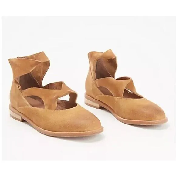 New Antelope Lalana Suede Back Zip Flat Booties Straps Brown Size EU 37 US 6-6.5