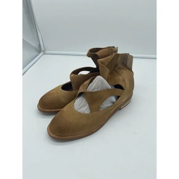 New Antelope Lalana Suede Back Zip Flat Booties Straps Brown Size EU 37 US 6-6.5