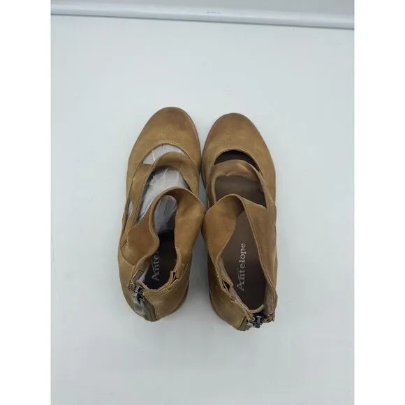 New Antelope Lalana Suede Back Zip Flat Booties Straps Brown Size EU 37 US 6-6.5