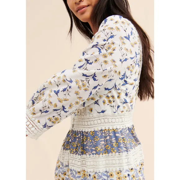 NEW Anthropologie Roberta Midi Dress Size 12 Blue Floral Bohemian