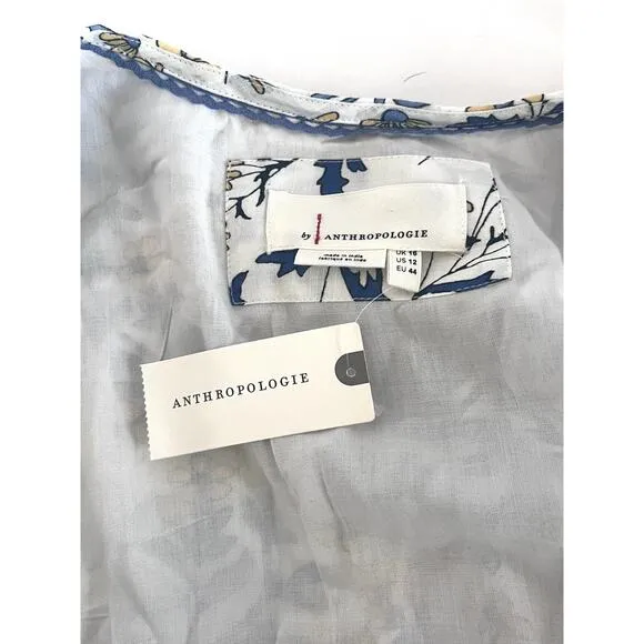 NEW Anthropologie Roberta Midi Dress Size 12 Blue Floral Bohemian
