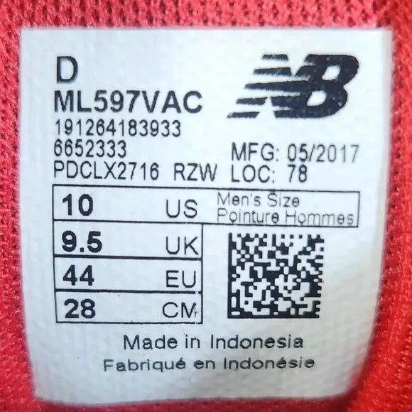 New Balance 597 Shoes Mens 10‎ Black Red Blue Skater Streetware Sneaker ML597VAC