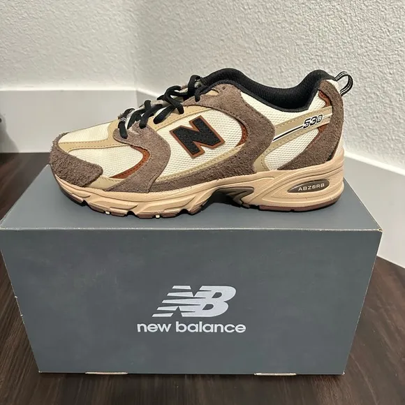 New Balance Cream and Brown Athletic Shoes with Cushioned Sole