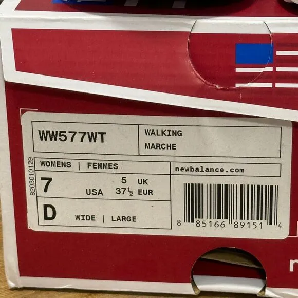 New Balance Womens 577 White Walking Shoes Sneakers 7 Wide Comfort Athletic Box