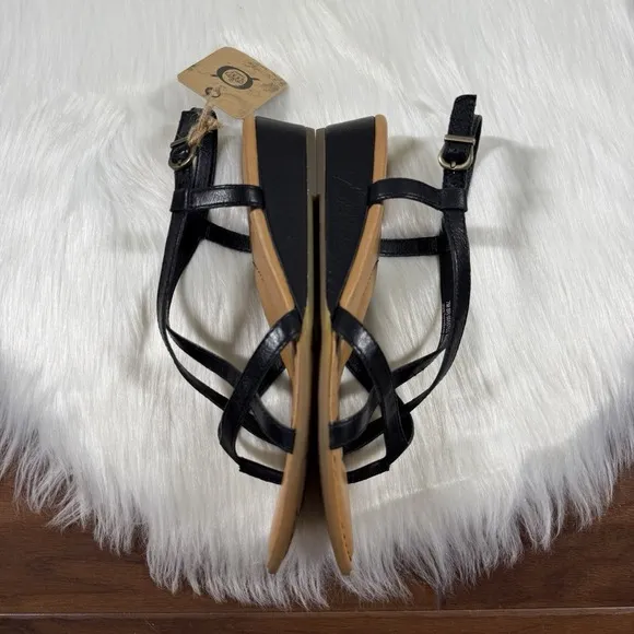 NEW Born Women's Size 7 M Black‎ Leather Sibyl Wedge Comfort Sandals Shoes